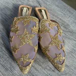 NWOT Gold Star Embellished Women's Mules